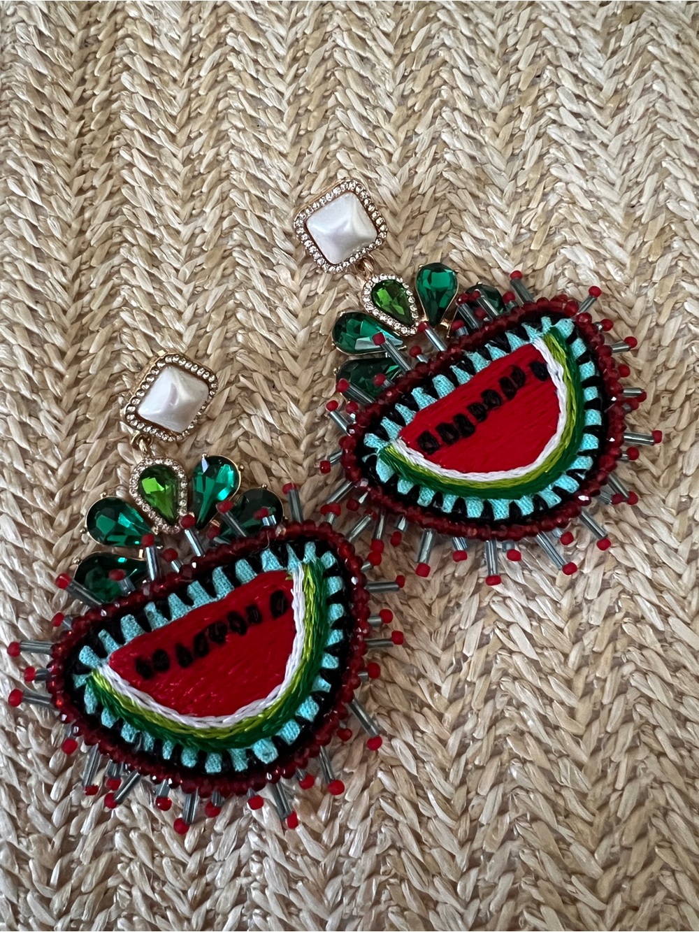 Beaded Watermelon Statement Earrings - Kids Accessories - Green & Red